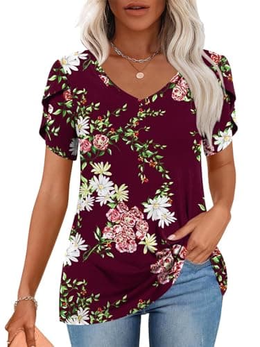 CATHY 2025 Women's Short Sleeve V-Neck Tunic Tops S-4XL