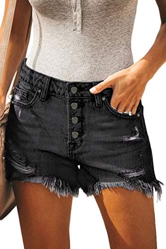 OnlyPuff Women's Ripped Mid-Waisted Denim Shorts