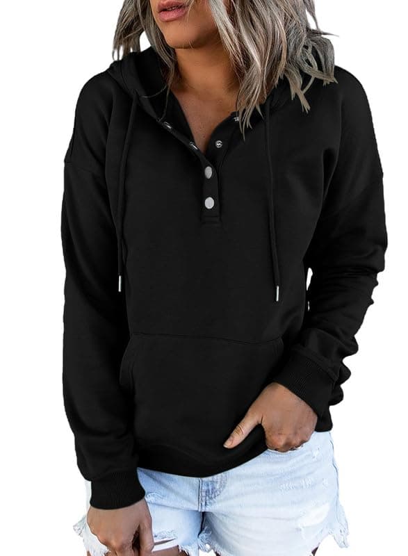 2024 Women's Casual Button Collar Hoodie Sweatshirt