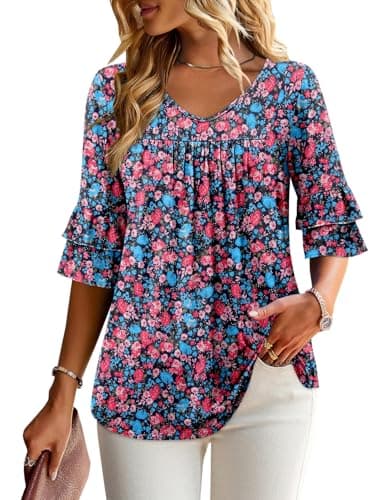 Angerella Dressy 3/4 Sleeve V-Neck Tunic Tops Spring Summer Tops