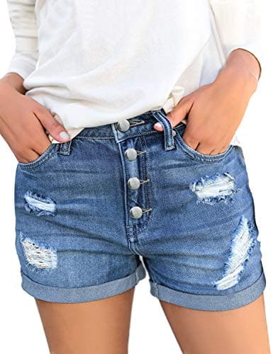 Luvamia Women's High-Waisted Ripped Denim Shorts