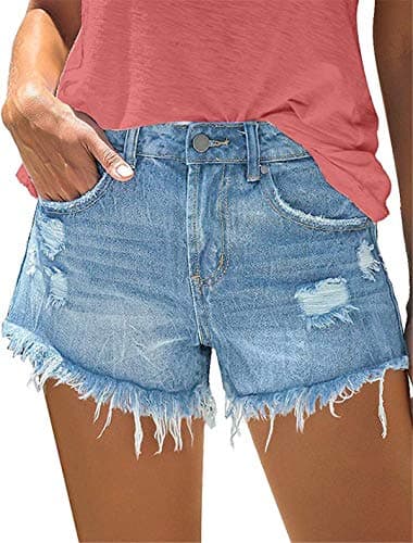 OnlyPuff Women's Ripped Mid-Waisted Denim Shorts