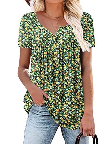 ROSELINLIN Women's Floral Summer Short Sleeve Shirt Loose Fit Leggings Top