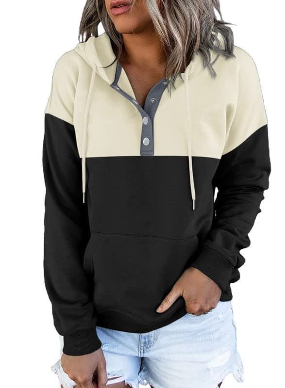 2024 Women's Casual Button Collar Hoodie Sweatshirt
