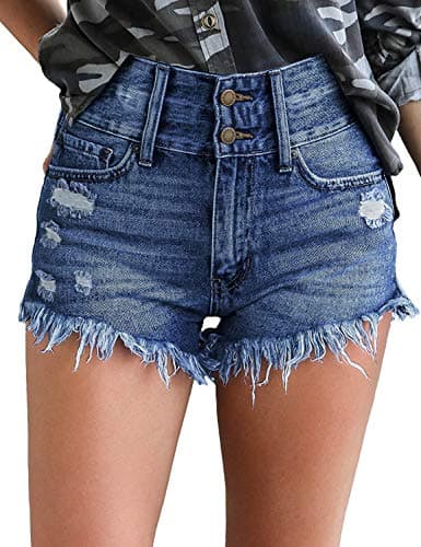 Luvamia Women's Casual High-Waisted Frayed Denim Shorts