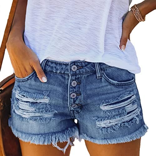 CME SHOWU Women's Blue Ripped Denim Shorts for Summer