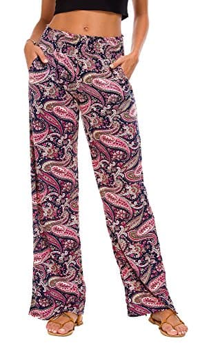 Urban CoCo Women's Boho Wide Leg Pants with Pockets
