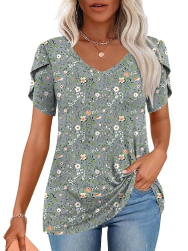CATHY 2025 Women's Short Sleeve V-Neck Tunic Tops S-4XL