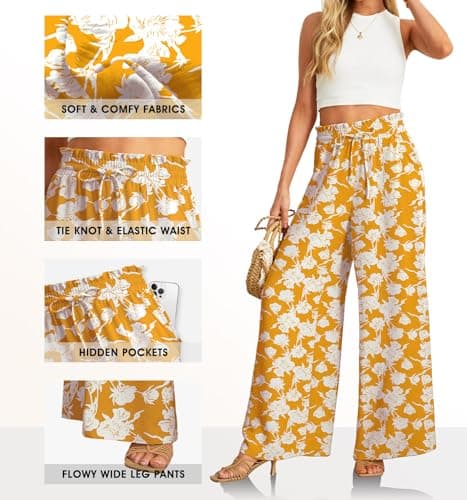 JINKESI Women's High-Waist Wide Leg Loose Pants with Adjustable Ties