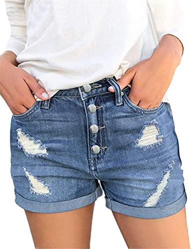 Women's Mid Rise Ripped Denim Shorts