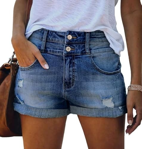 Magritte Mid-Waisted Ripped Denim Shorts for Women