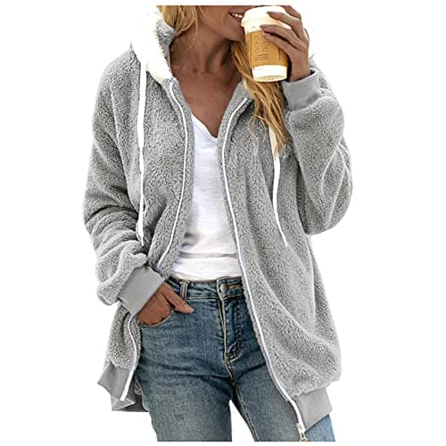 Oversized Sherpa Fleece Jacket for Women Warm Winter Coat Zip Up Pockets