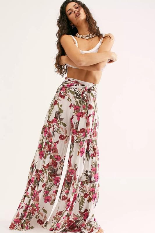 Lrady Women's Boho Printed Wide Leg Palazzo Pants