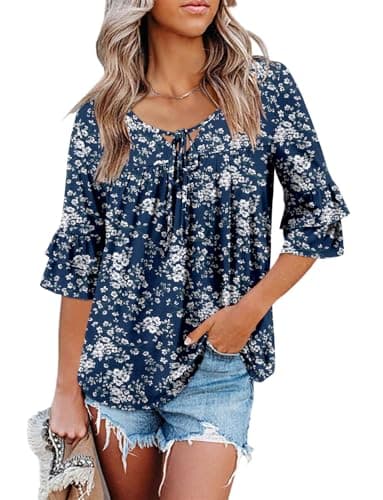 Angerella Dressy 3/4 Sleeve V-Neck Tunic Tops Spring Summer Tops