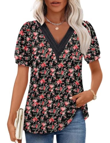Angerella Women's Casual V-Neck Short Sleeve Tunic Top