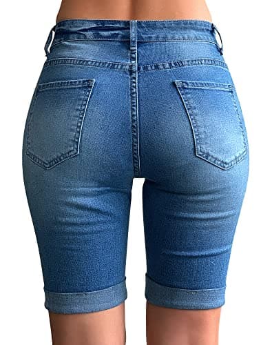 Rosswear Women's Mid Rise Stretch Denim Bermuda Shorts