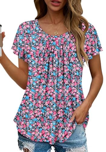 Angerella Women's Floral Pleated Summer Top S-3XL