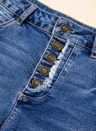 Sidefeel Women's High-Waisted Stretch Raw Hem Denim Shorts