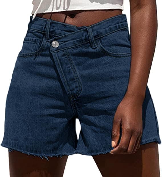 Genreck Women's High-Waisted Stretch Crossover Jean Shorts