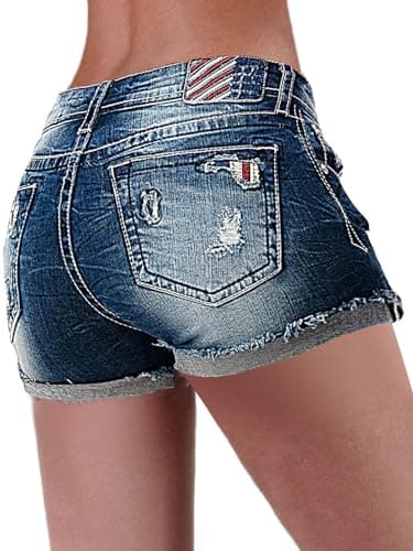 Flamingals Mid Waist American Flag Distressed Denim Shorts for Women