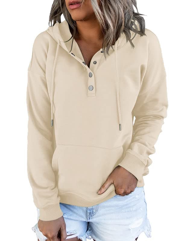 2024 Women's Casual Button Collar Hoodie Sweatshirt