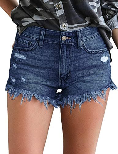 Luvamia Women's Casual High-Waisted Frayed Denim Shorts