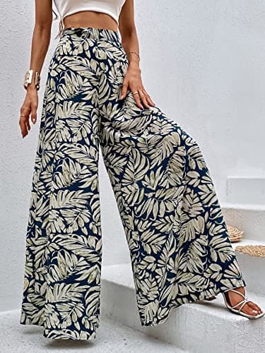 WDIRARA Women's BohoPrint High Waist Wide Leg Palazzo Pants