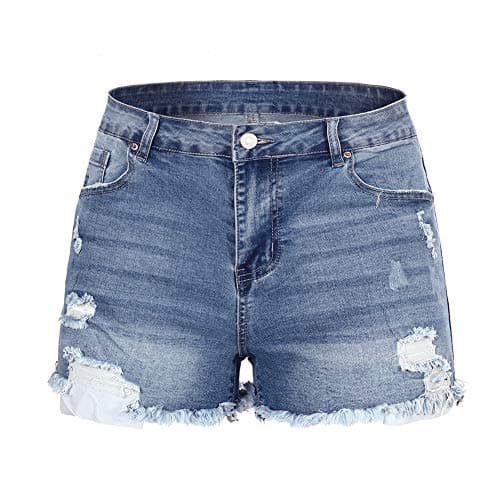 Thunder Star Women's Mid Rise Ripped Stretch Denim Shorts