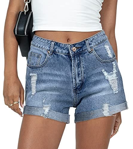 Womens Denim Jean Shorts with Button Pockets for Summer