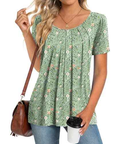 Anymeet Women's Summer Pleated Tunic Shirts M-3XL