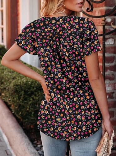 Angerella Women's Floral Print Short Sleeve V-Neck Tunic Tops