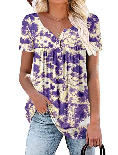 ROSELINLIN Women's Floral Summer Short Sleeve Shirt Loose Fit Leggings Top