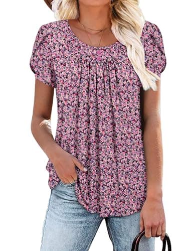 Angerella Women's Flirty Summer Pleated Floral Tunic Top S-3XL