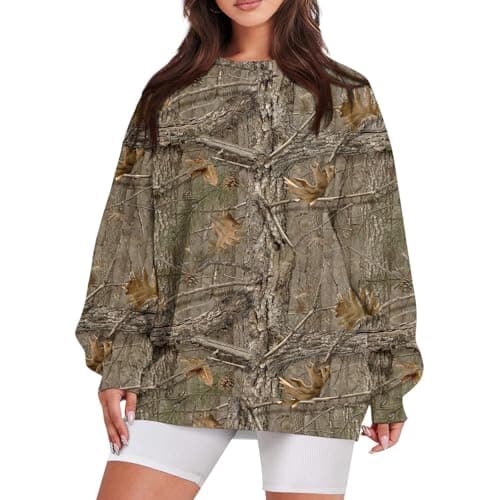 GOFULY Oversized Camo Pullover Sweatshirt for Women