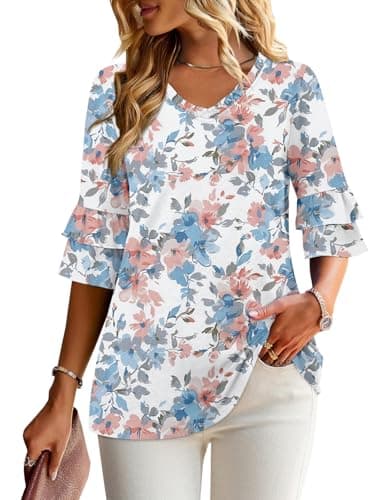 Angerella Dressy 3/4 Sleeve V-Neck Tunic Tops Spring Summer Tops
