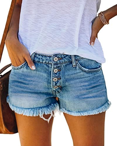 MIFOCAL Women's Ripped Denim Mid-Rise Summer Shorts