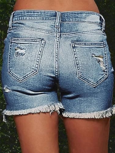 Flamingals Raw Hem Mid-Waist Stretchy Jean Shorts for Women