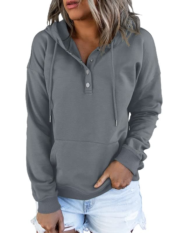 2024 Women's Casual Button Collar Hoodie Sweatshirt