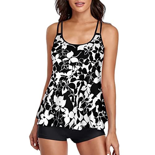 LCMTWX Women's Solid Color Two-Piece Split Swimsuit Tank Top and Shorts