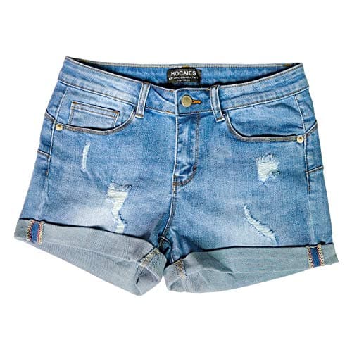HOCAIES Women's Mid Rise Denim Shorts Folded Hem