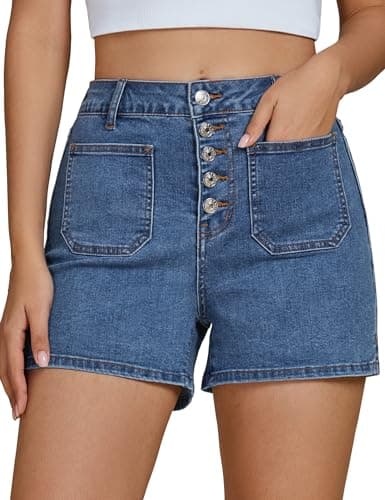 Luvamia Women's High-Waisted Casual Stretch Denim Shorts