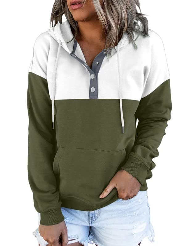2024 Women's Casual Button Collar Hoodie Sweatshirt