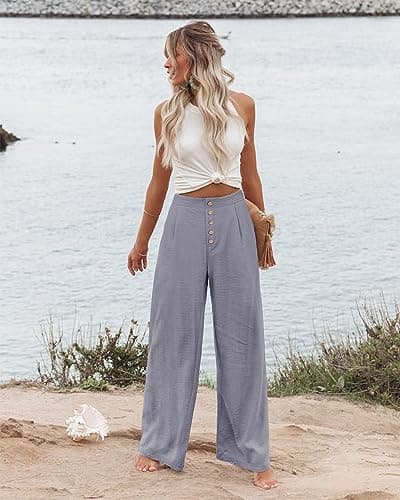 Wide Leg Business Work Pants with Pocket for Women