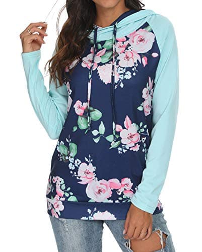 Barlver Women's Casual Color Block Long Sleeve Hoodies with Pocket
