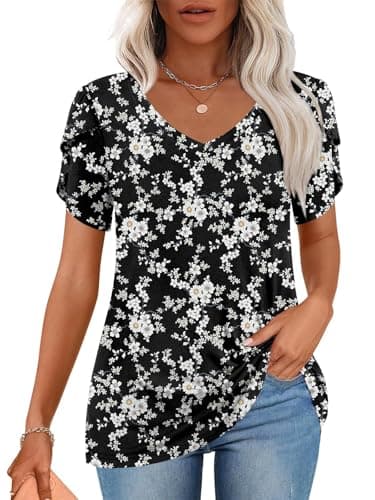 CATHY 2025 Women's Short Sleeve V-Neck Tunic Tops S-4XL
