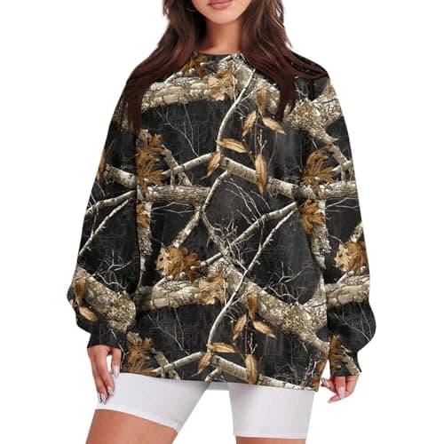GOFULY Oversized Camo Pullover Sweatshirt for Women