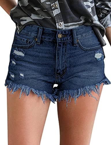 Luvamia Women's Casual High-Waisted Frayed Denim Shorts