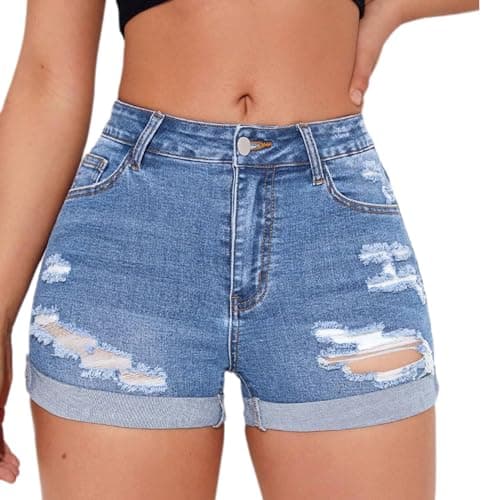 Tegmow Women's Summer Ripped Distressed Denim Shorts