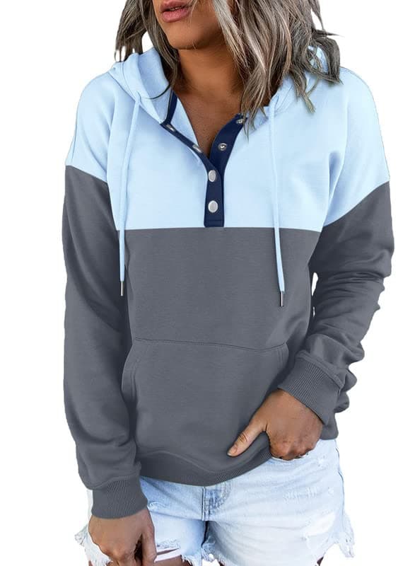 2024 Women's Casual Button Collar Hoodie Sweatshirt