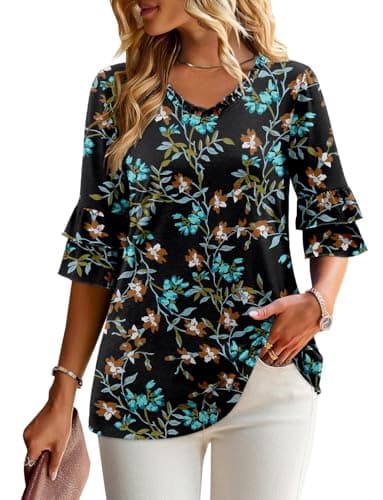 Angerella Dressy 3/4 Sleeve V-Neck Tunic Tops Spring Summer Tops